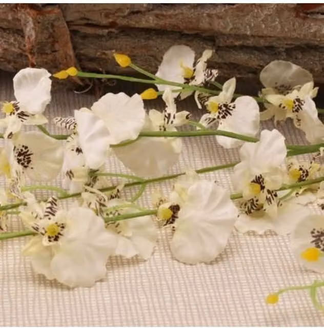 KDMD Dancing Orchid White 3 Pack Textile Floral Tabletop Orchids