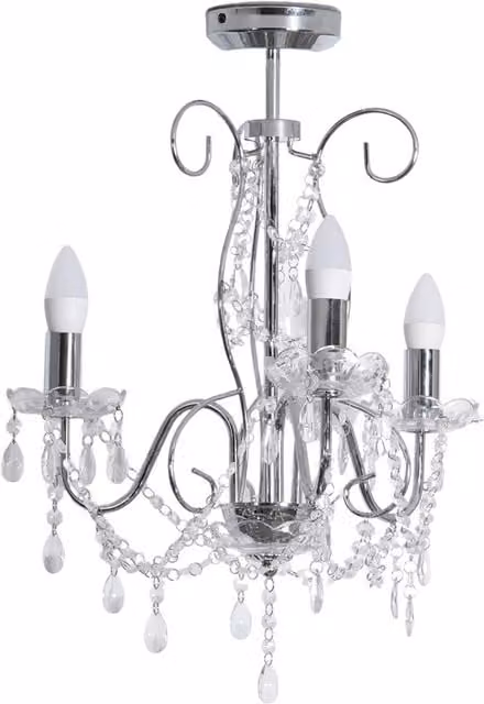 ValueLights Viscount 3 Way Jewel Chandelier Ceiling Pendant Light in Silver and Black Metal with Crystal