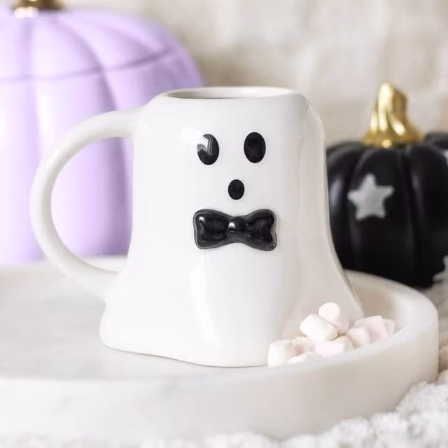 Uniqueful Mr Boo Ghost Shaped Ceramic Mug with Bow Tie in White and Black, 550ml – 1