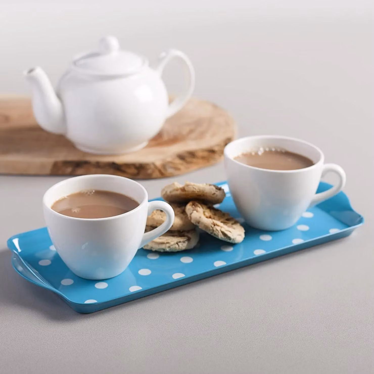 Zeal Melamine Dotty Rectangular Serving Tray with Handles in Turquoise, W: 38 cm – 2