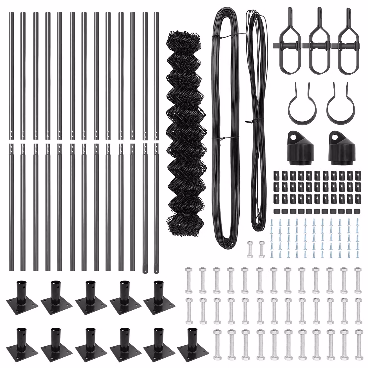 Berkfield Home Grey PVC-Coated Galvanised Steel Chain Link Fence with 13 Flanged In-Ground Round Posts, 1 x 25 m – 3