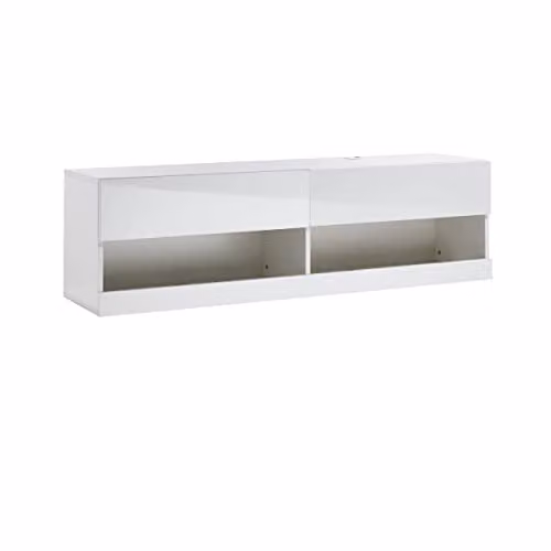 MMT Furniture Designs Moderna White Gloss Floating TV Stand Cabinet, W: 140 cm, D: 40 cm, H: 35 cm