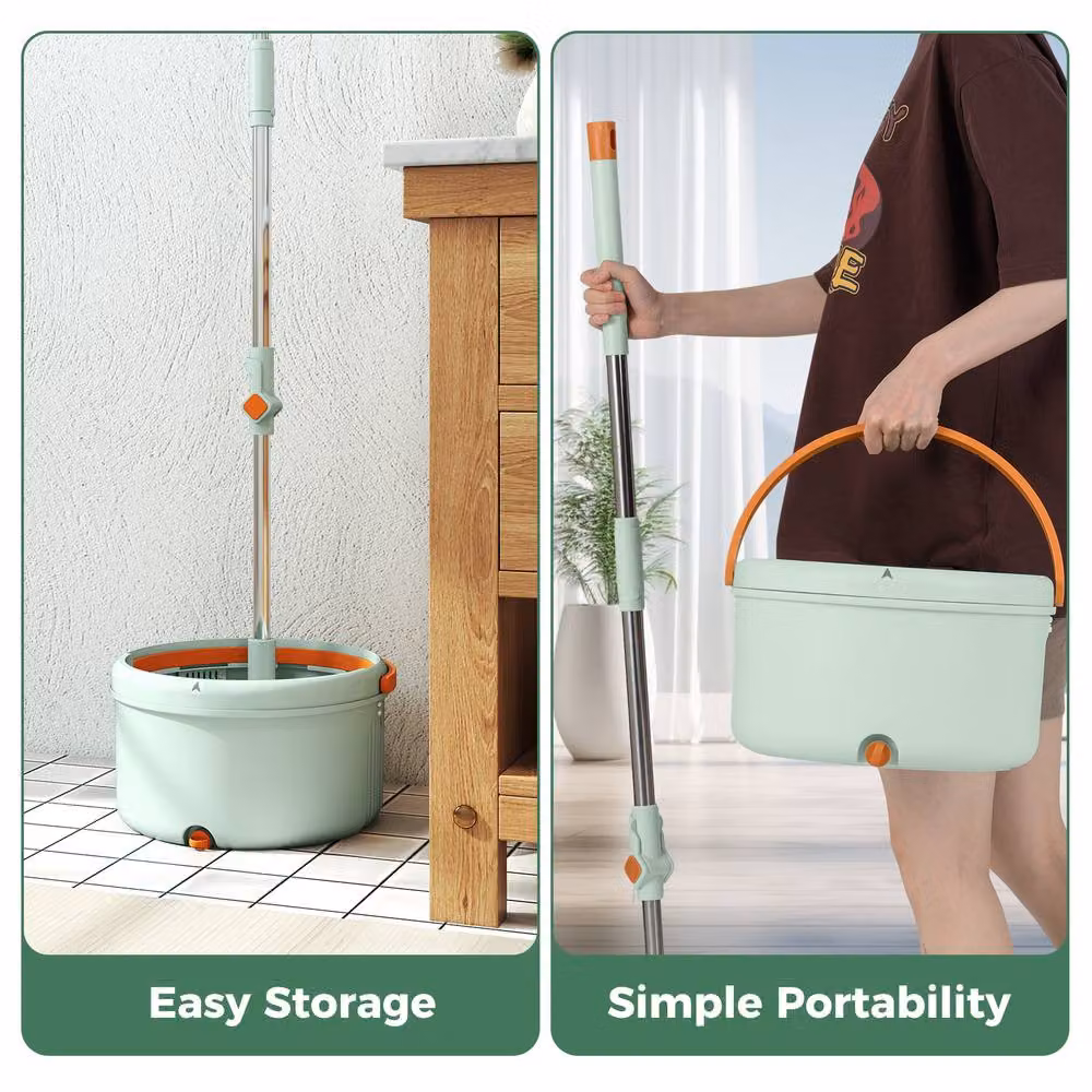 Costway Mop and Bucket Set with Wringer and 8 Microfibre Pads in Green – 3