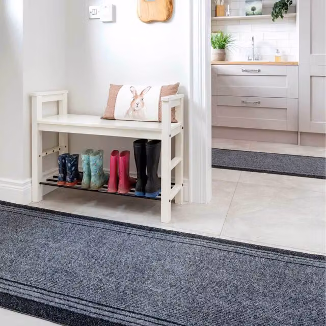 The Rug House Grey Non-Slip Hard Wearing Kitchen Utility Runner Rug