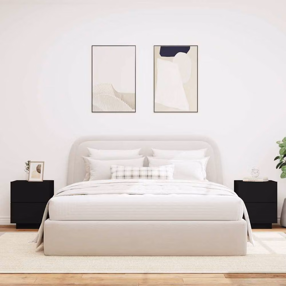 Berkfield Home Set of 2 Modern Black Matt Bedside Cabinets with Integrated LED Lighting and MDF Construction – 2