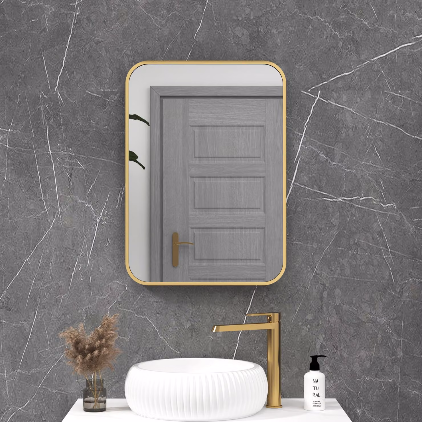 Royal Bathrooms Elmore Rectangular Minimalist Bathroom Mirror, Gold, W: 50.0 cm, H: 70.0 cm