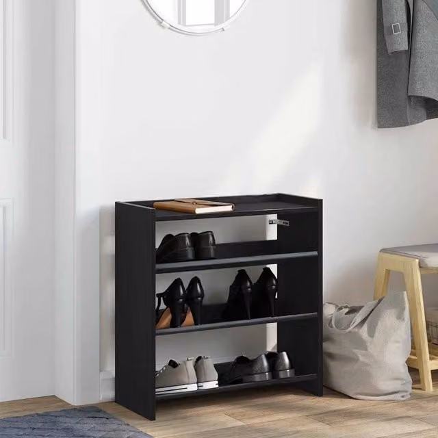 Berkfield Home Black MDF Shoe Rack, W: 60 cm, D: 25 cm, H: 62 cm – 1