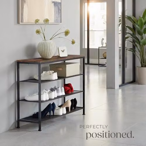 tectake 4-Tier Industrial Shoe Rack with Metal Frame and MDF Shelves in Black and Brown, W/D/H: 100 x 30.5 x 72.5 cm – 6