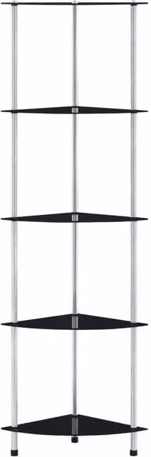 Berkfield Home 5-Tier Modern Black Metal and Tempered Glass Shelving Unit, W/D/H: 30 x 30 x 130 cm