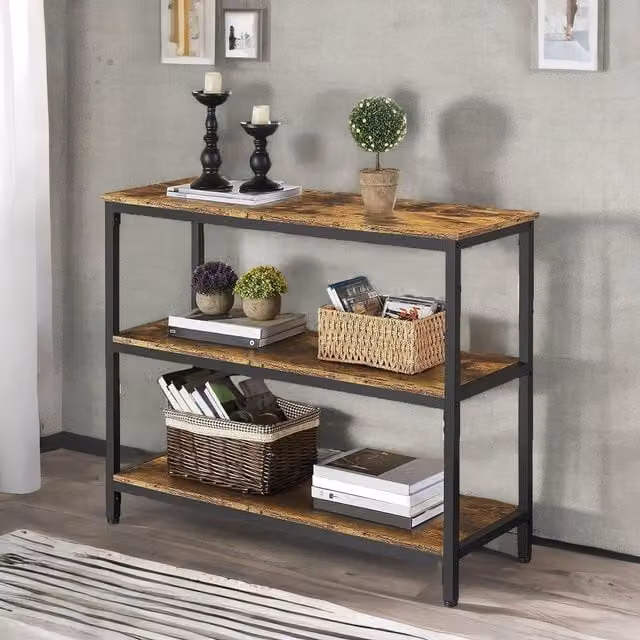 Rafaelo Mobilia 3 Tier Rustic Brown Hallway Console Table W/D/H: 80 x 35 x 35 cm