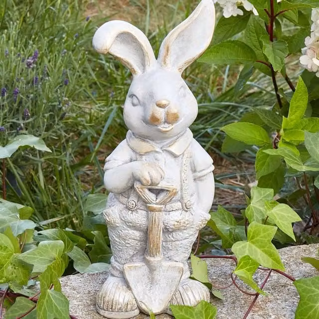 Wyld and Coco White Bunny Figurine, Rustic Ceramic and Magnesium Oxide Tabletop Decor, Height: 36 cm