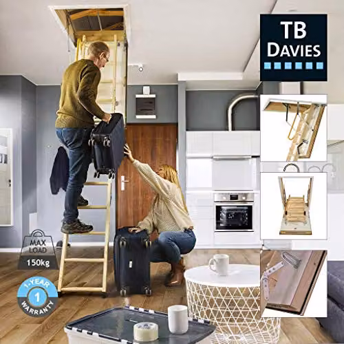 TB Davies LuxFold 3-section Wooden Loft Ladder with Hatch, Brown – 2
