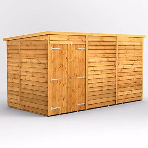 Powersheds Premium Pent Overlap Wooden Shed with Double Doors in Brown, W/D/H: 370.54 x 202.8 x 190.8 cm