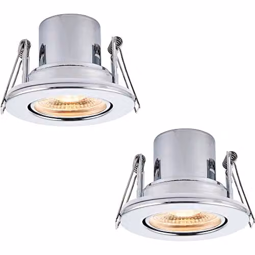 Loops 2 Pack Recessed Tiltable Ceiling Downlight, 8.5W Warm White LED, Chrome and Transparent