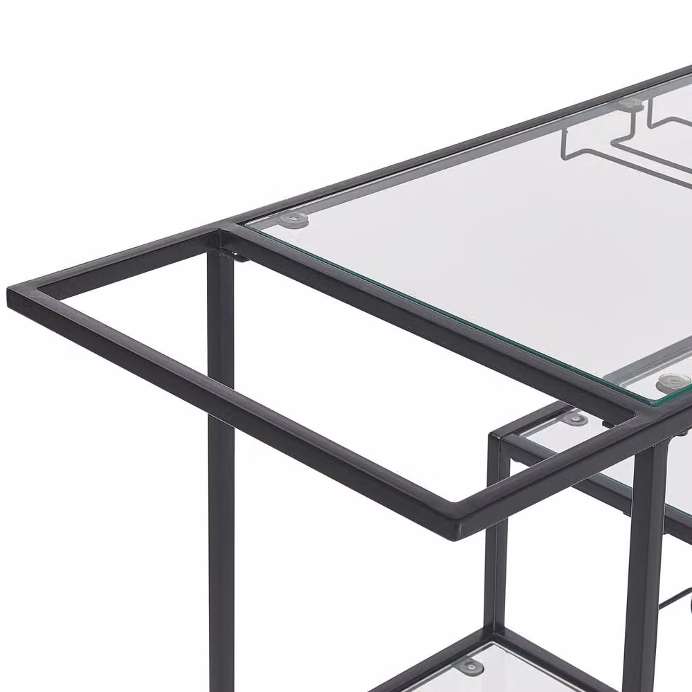 Wyld and Coco Modern Black Kitchen Trolley with Tempered Glass and Metal Bottle Rack, H 103 x W 40 x D 94 cm – 4