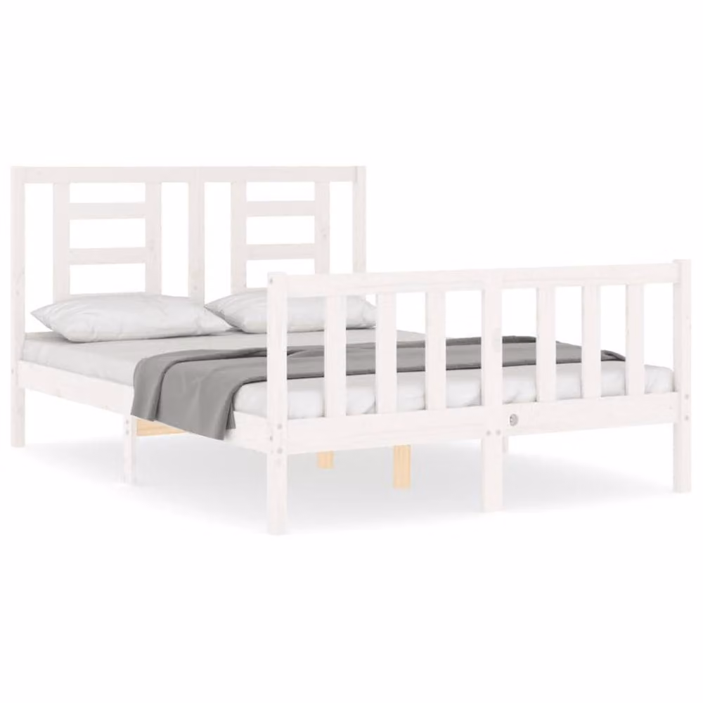 Berkfield Home Beautiful Bed Frame with Headboard in White Solid Pine Wood, W/D/H: 140 x 190 cm – 2