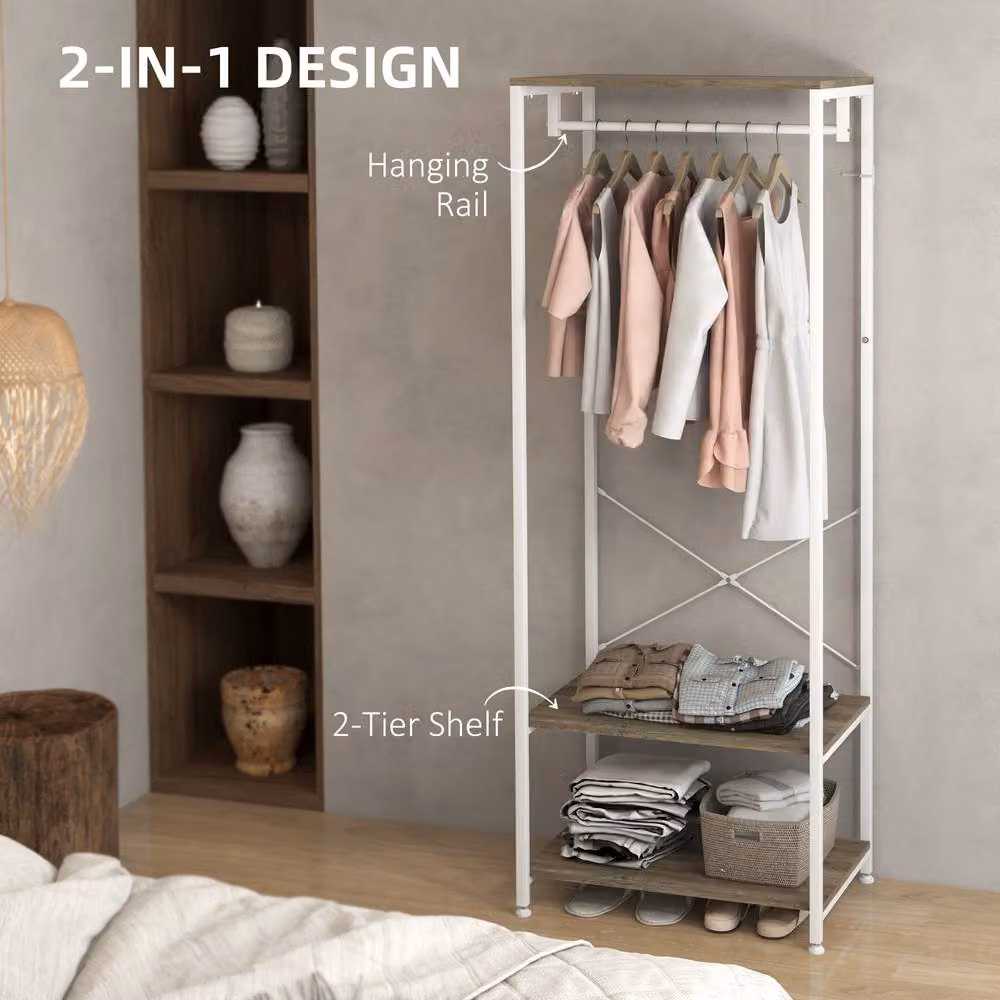 ERGOVEXA Grey and White Hallway Coat Rack and Shoe Bench with 2 Shelves – 3