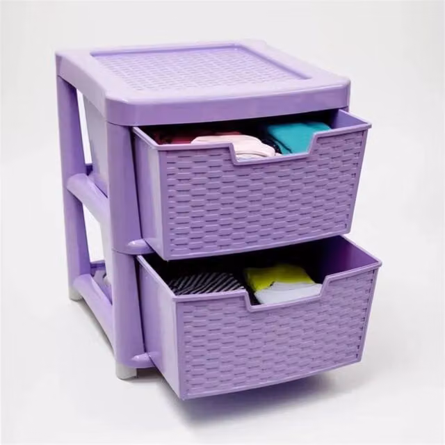 VOGREX 2 Tier Plastic Organizer Cabinet in Purple Rattan Style with Castors – 1