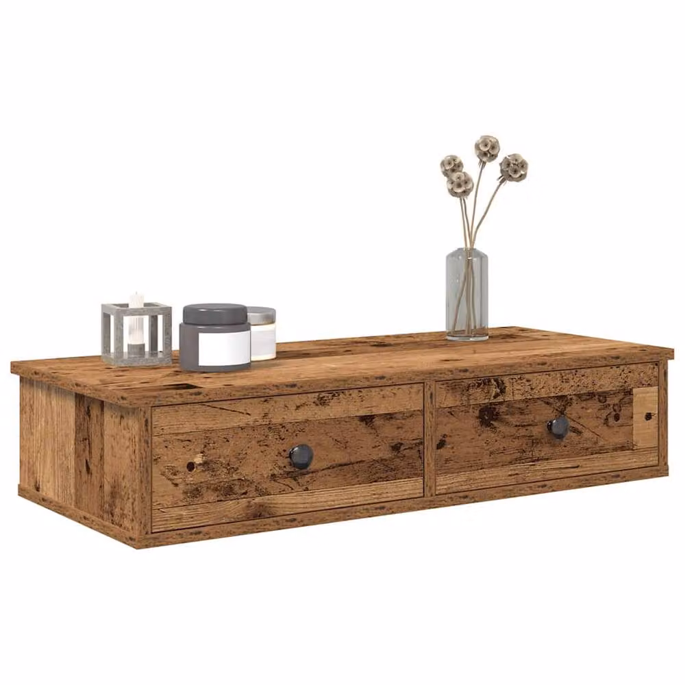 Berkfield Home Wall Mounted Shelf with Drawers in Old Wood Brown, W/D/H: 80 x 31 x 17 cm – 2