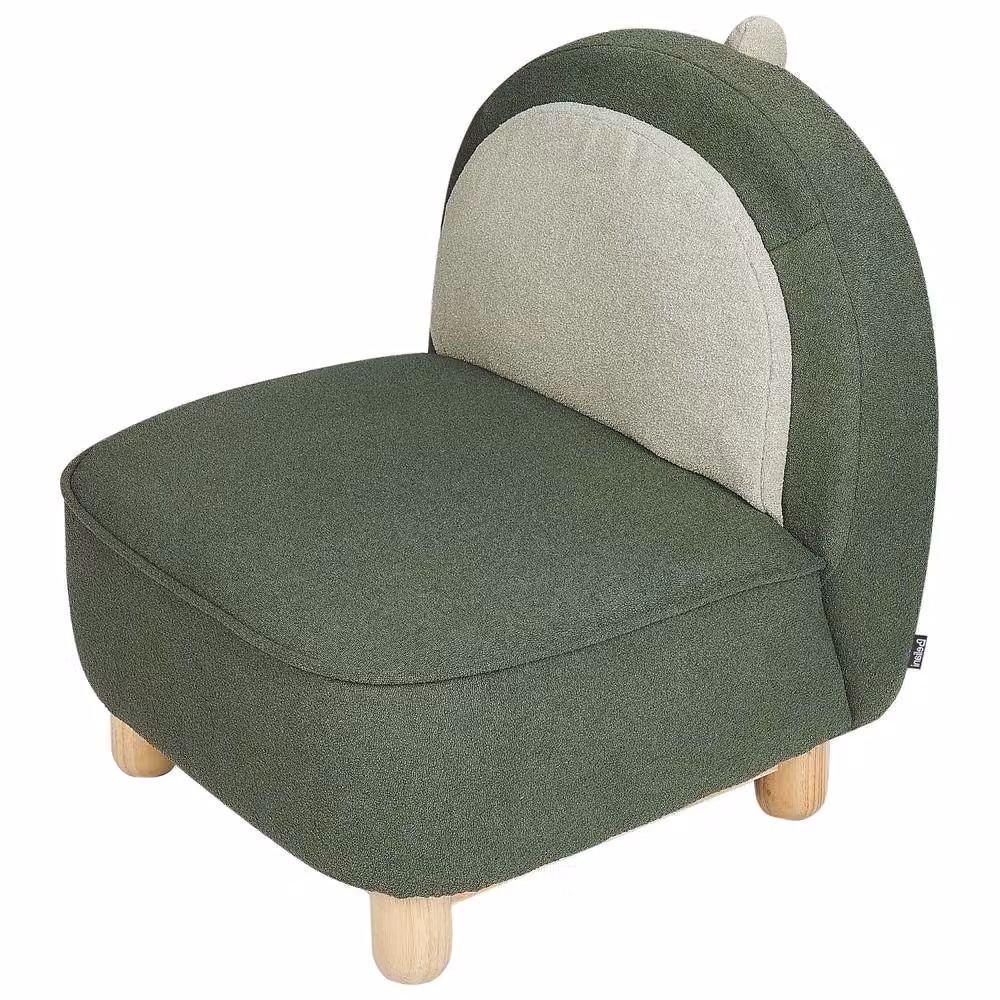 Wyld and Coco Triceratops Nursery Chair in Dark Green Bouclé Fabric with Rubberwood Frame, W/D/H: 56 x 50 x 47 cm – 4