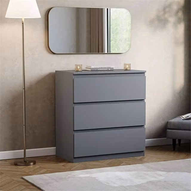 PAWNORA Modern 3 Drawer Chest of Drawers in Grey
