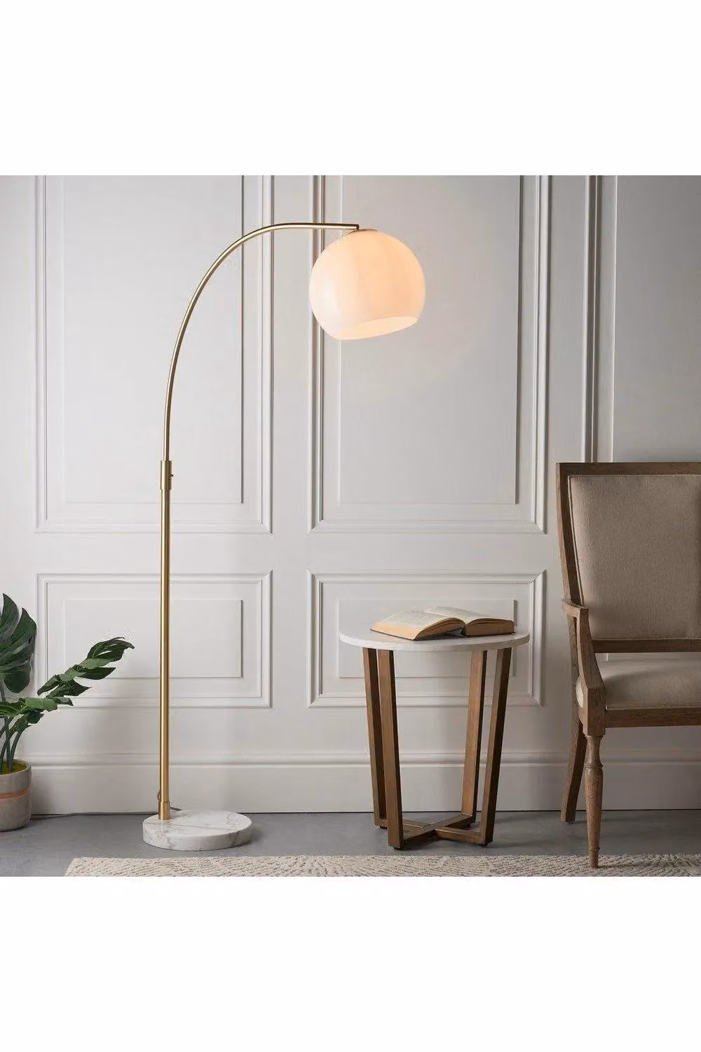Netlighting Otto Retro Floor Lamp in Gold and White with Gloss Opal Glass Sphere – 2