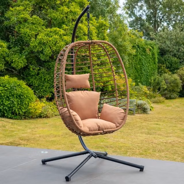 Artemis Home Appleford Hanging Single Egg Pod Swing Chair in Brown with Metal Stand