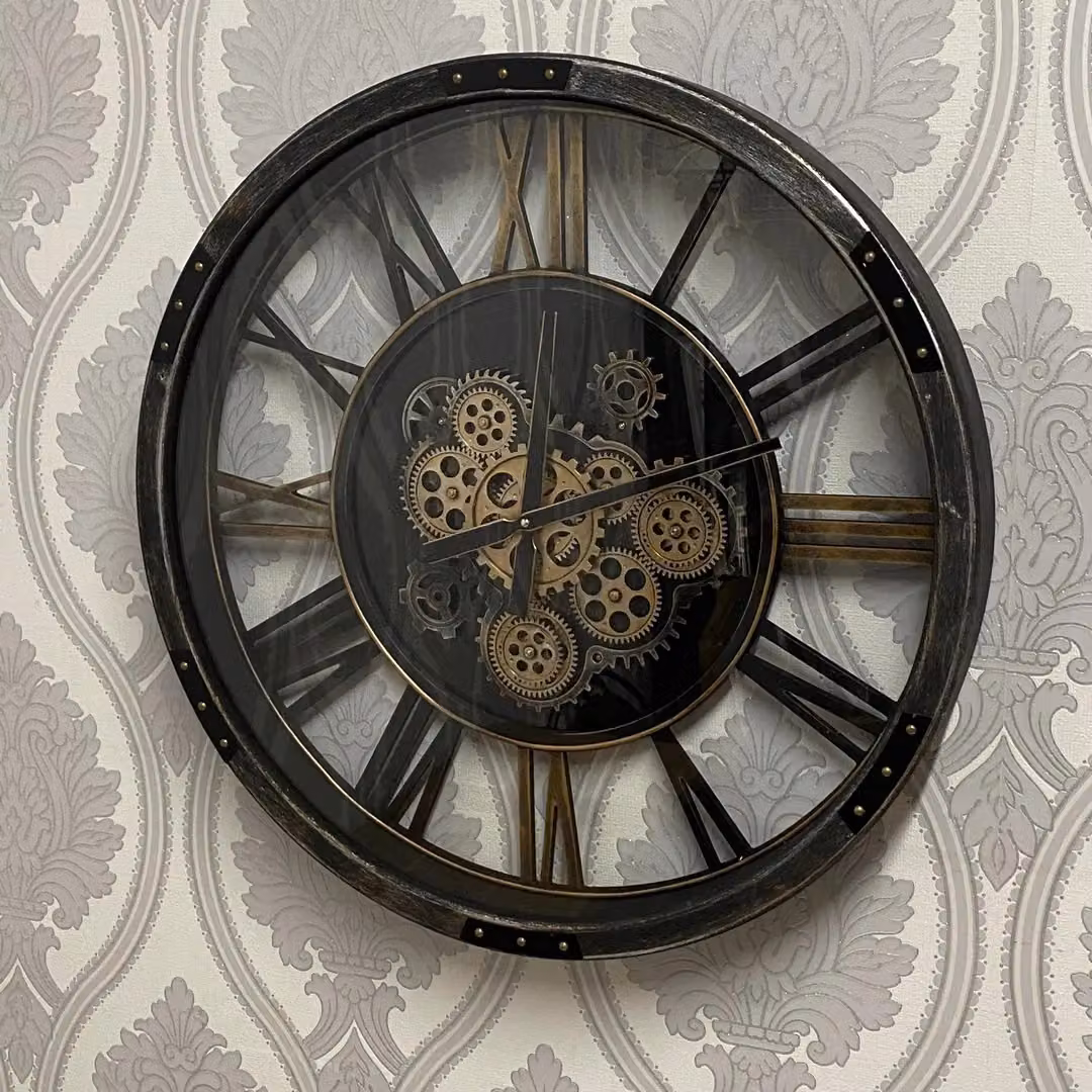 Minster Brown Metal Industrial Round Analog Wall Clock W68 x H68 x D7 cm – 3