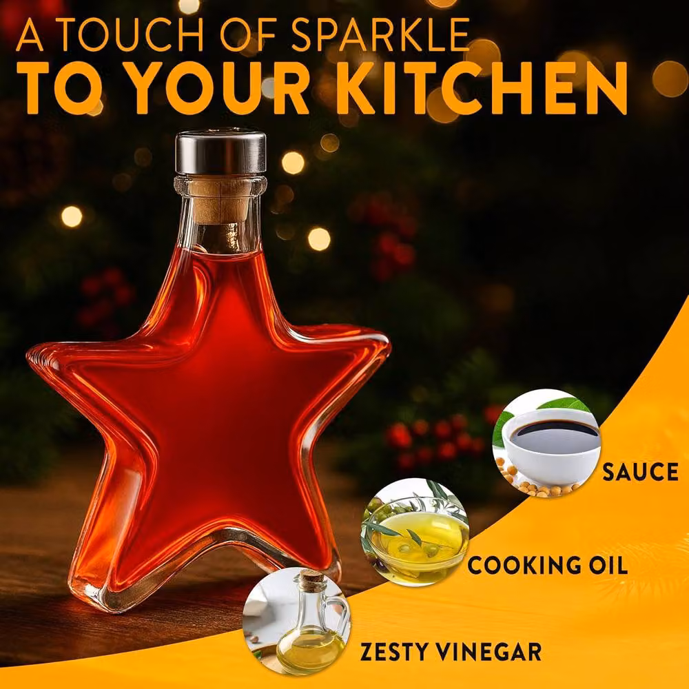 Volila Star Glass Flask Bottles with Corks, Labels and Funnel for DIY, Clear, 200ml, 6 Pack – 4