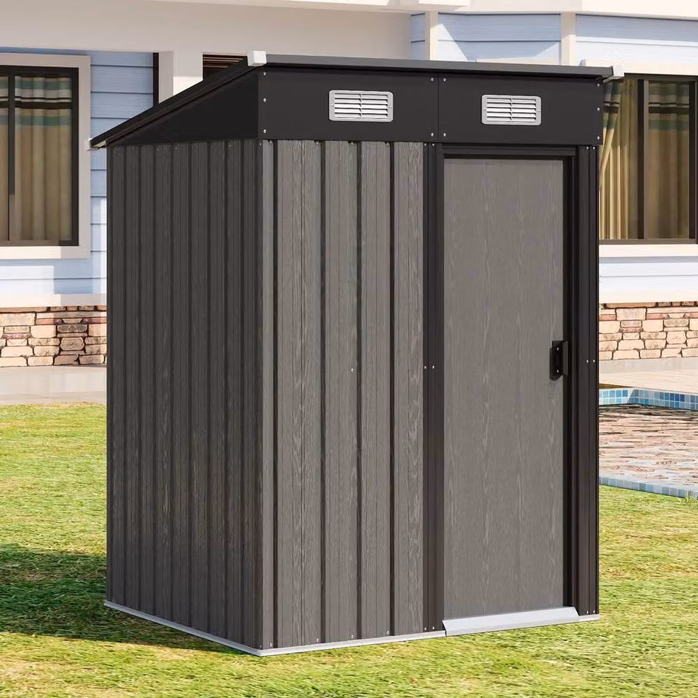 FORGEVIO Metal Garden Storage Shed with Double Doors in Dark Grey, W/D/H: 142 x 143 x 190 cm – 3