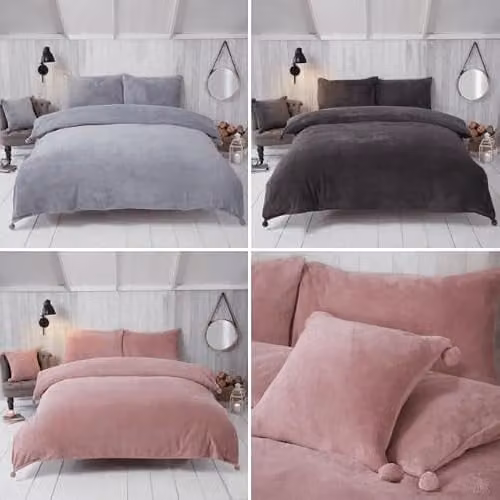 Rapport Home Pink Pom Pom Fleece Duvet Cover and Pillowcase Set – 1