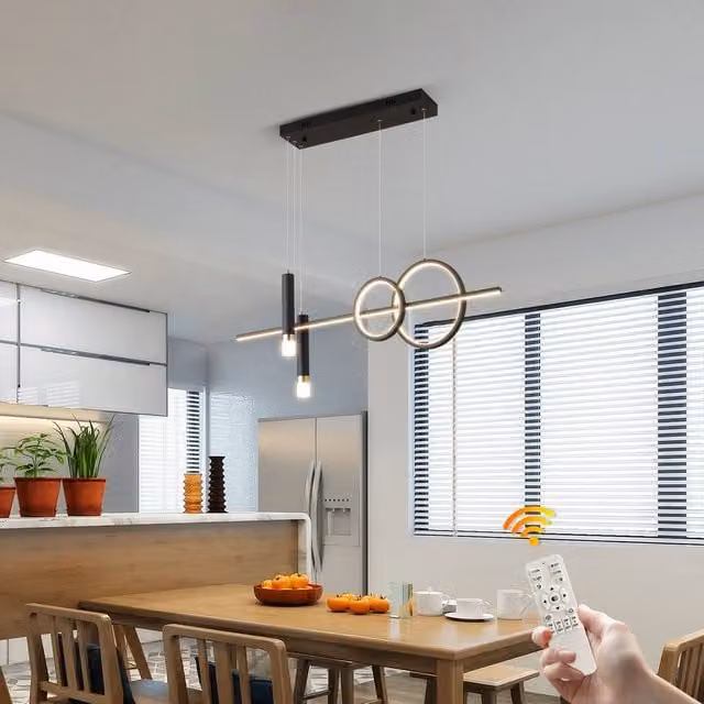 NIVOR Modern LED Ring Pendant Light in Black, Dimmable and Adjustable with Remote Control, 100 cm – 1