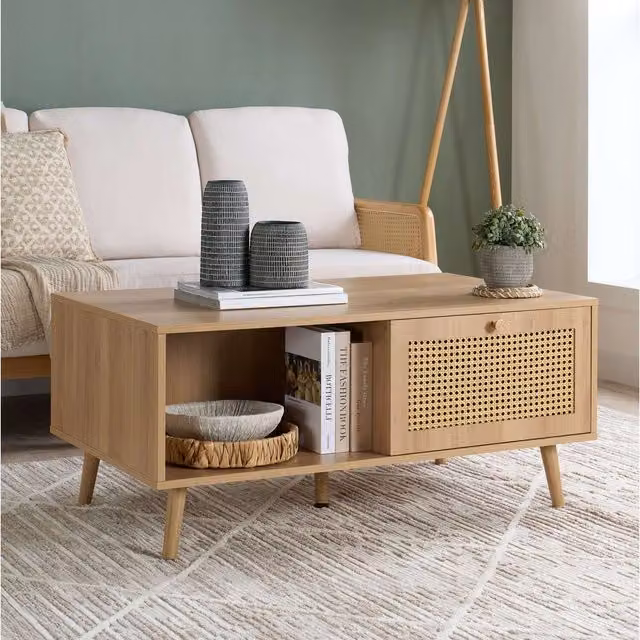 Birlea Croxley Rectangular Coffee Table in Oak and Rattan