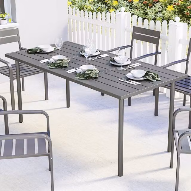 Outsunny Modern Metal Garden Dining Table for 6 People, Dark Grey, W: 165 cm, D: 80 cm