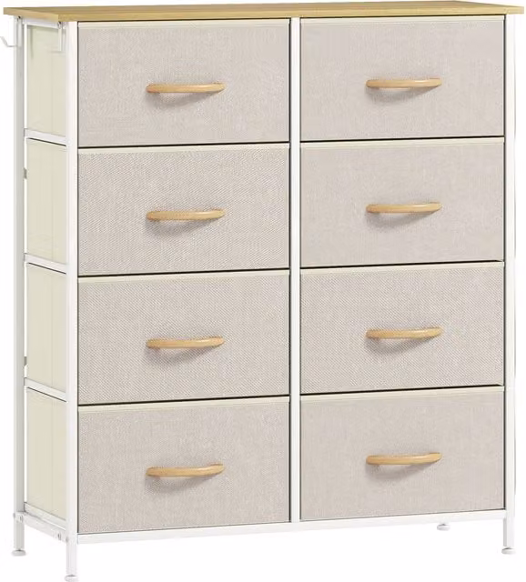 HOMCOM Modern Freestanding Chest of Eight Fabric Drawers in Beige