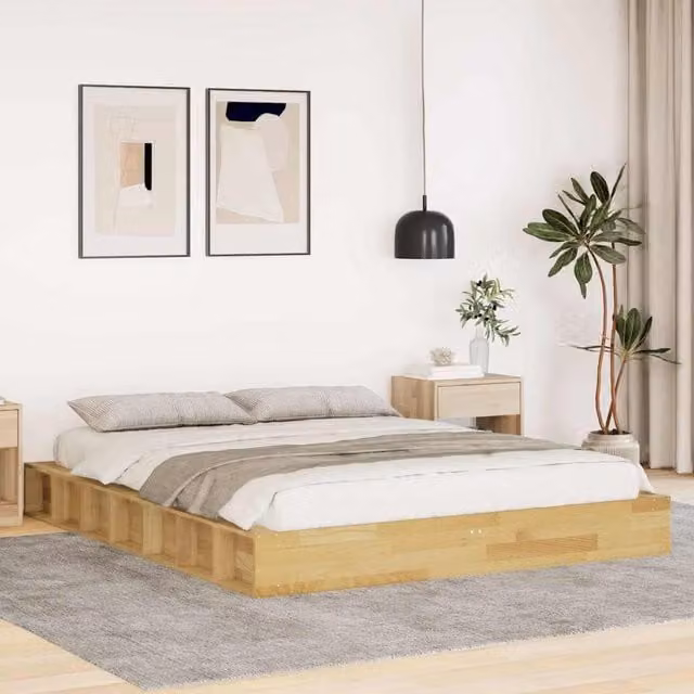 Berkfield Home Solid Wood Oak Bed Frame in Brown, W/D/H: 135 x 190 cm