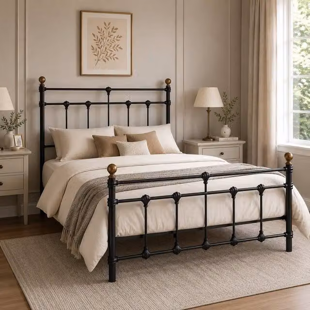 SquareBoxx Isabella Double Metal Bed Frame in Black with Victorian Style and Storage, W/D/H: 140 x 200 cm – 1