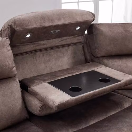 Furnishings For Less UK Valtos 5 Seater L-Shape Electric Reclining Corner Sofa in Brown Fabric with USB Charging and Cup Holders – 4