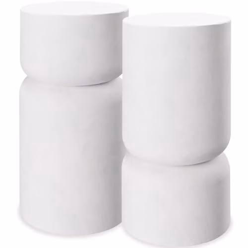 tectake Set of 2 Modern Chubby Design Side Tables in White Magnesium Oxide Composite, W/D/H: 28.0 x 28.0 x 54.5 cm