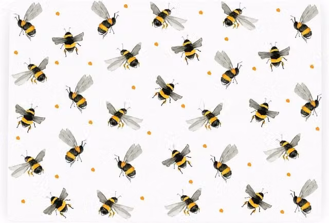 Purely Home Scattered Bees Small Rectangular Glass Worktop Saver Chopping Board in White