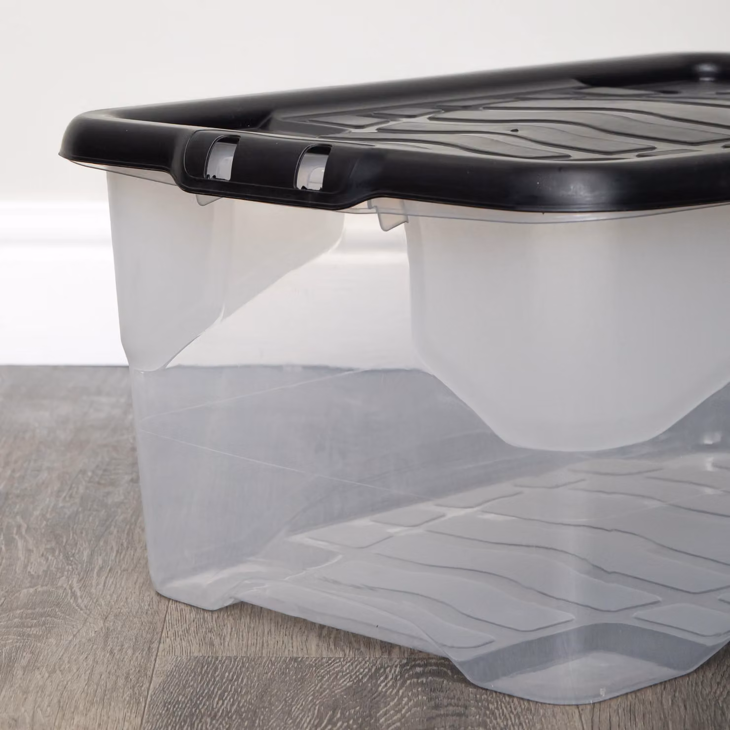 Samuel Alexander 2 x 42L Clear Plastic Storage Boxes with Black Lids, Stackable and Nestable Design – 5