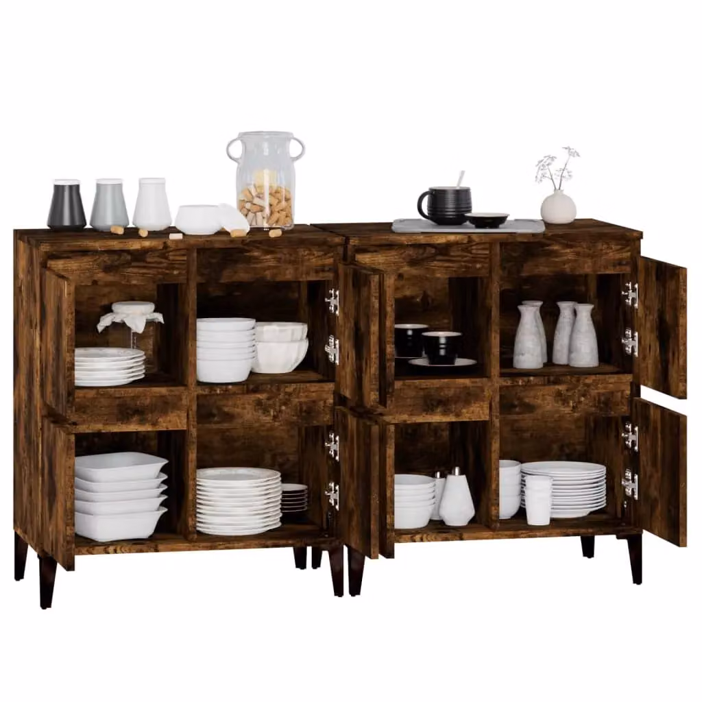 Berkfield Home Set of 2 Smoked Oak Sideboards in Brown, W/D/H: 60 x 35 x 70 cm – 3