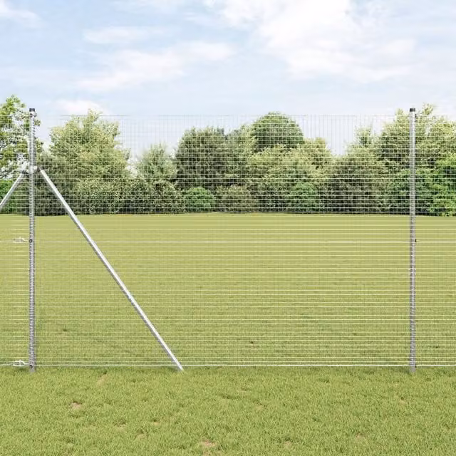 Berkfield Home Set of 2 Silver Round Galvanised Steel Wire Mesh Fence Post Set