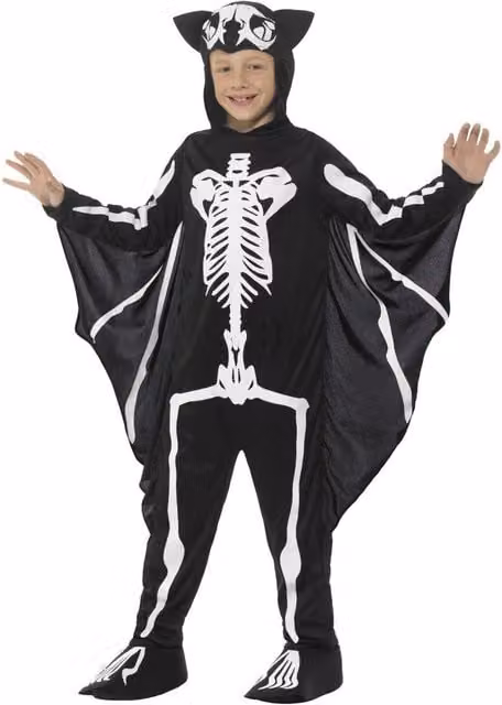 Smiffys Childrens Bat Skeleton Costume in Black and White