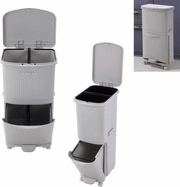 Livingandhome 36L Dual-Compartment Pedal Trash Bin in Grey