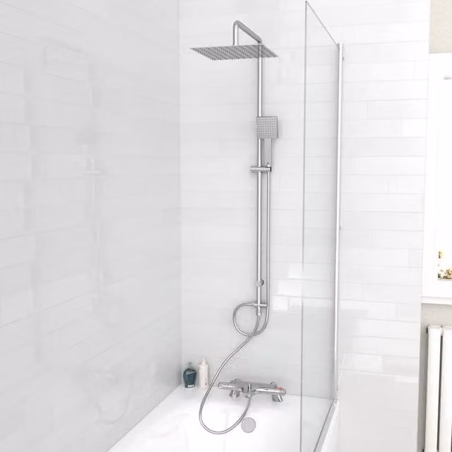 Nes Home Chrome Exposed Square Shower Thermostatic Mixer Tap, Handset and Riser Rail Kit in Silver