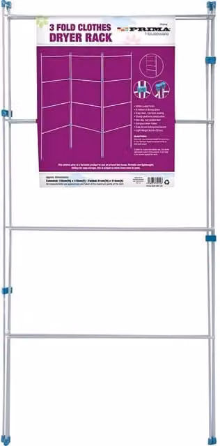 BARGAINS-GALORE 3 Fold Clothes Airer Drying Rack, Multicolour Coated Steel Foldable Washing Line for Indoor and Outdoor Use