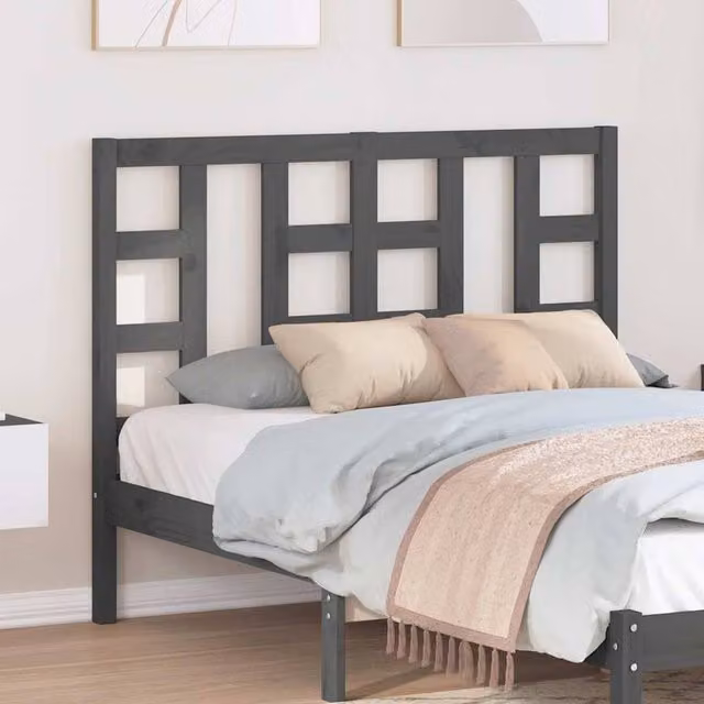 Berkfield Home Beautiful Bed Headboard in Grey Solid Pine Wood, W/D/H: 126 x 4 x 100 cm – 1