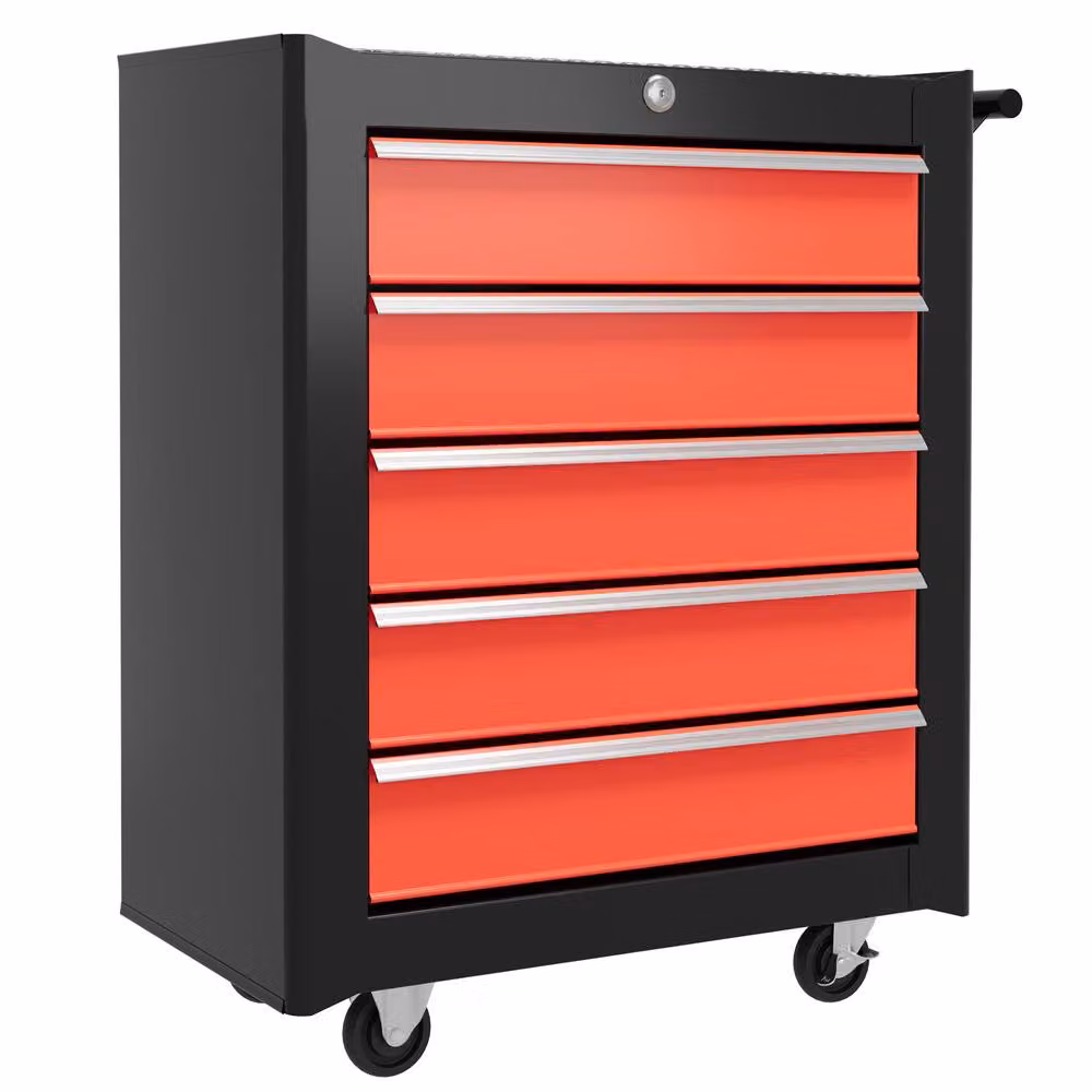 STILVORA Red Steel Tool Chest with 5 Drawers and Wheels – 5