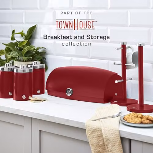 Swan Red Kitchen Towel Pole and 6 Mug Tree Set in Coated Steel with Weighted Bases – 4